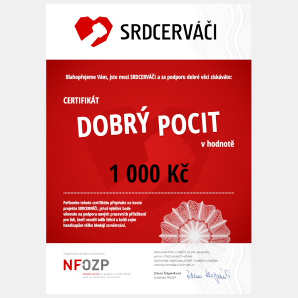 Certifikát Dobrý pocit - 1000 Kč